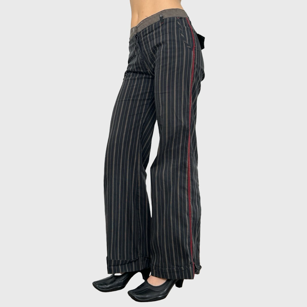 Cop Copine Black Pinstripe Stretch Trousers - M