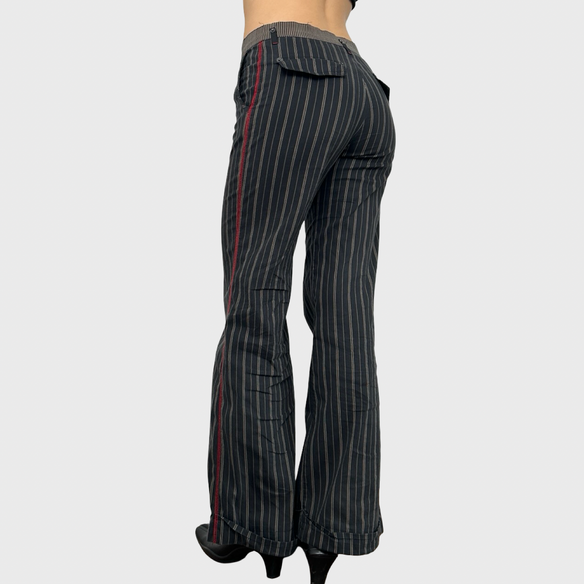Cop Copine Black Pinstripe Stretch Trousers - M