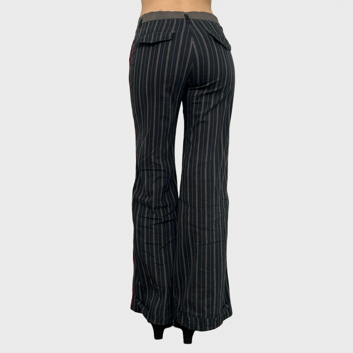 Cop Copine Black Pinstripe Stretch Trousers - M