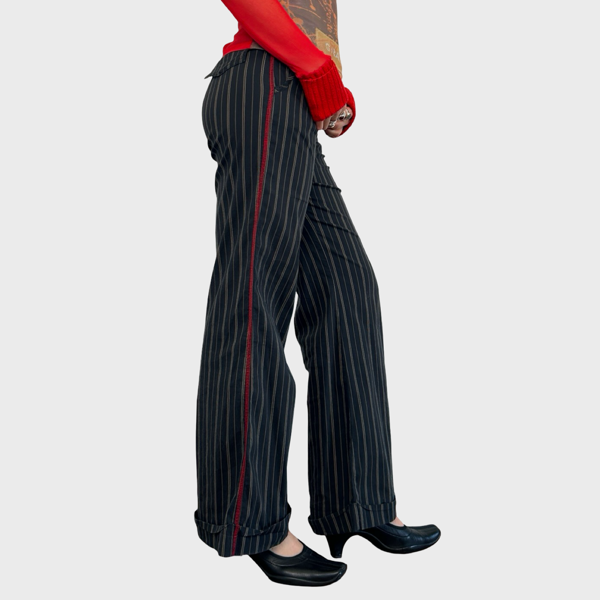 Cop Copine Black Pinstripe Stretch Trousers - M