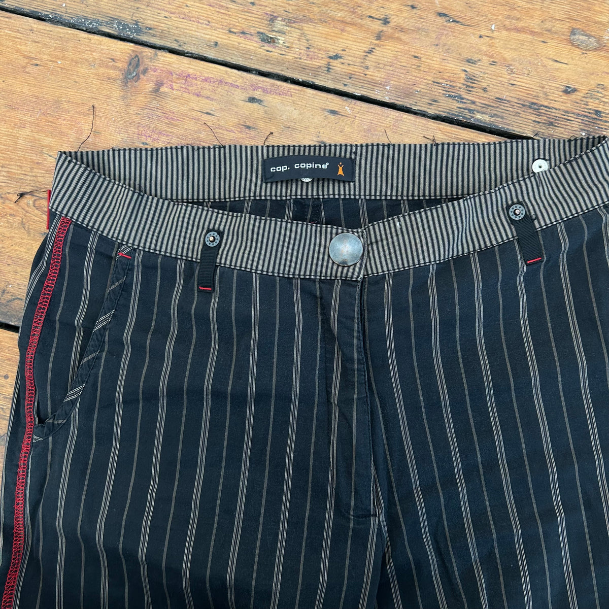 Cop Copine Black Pinstripe Stretch Trousers - M