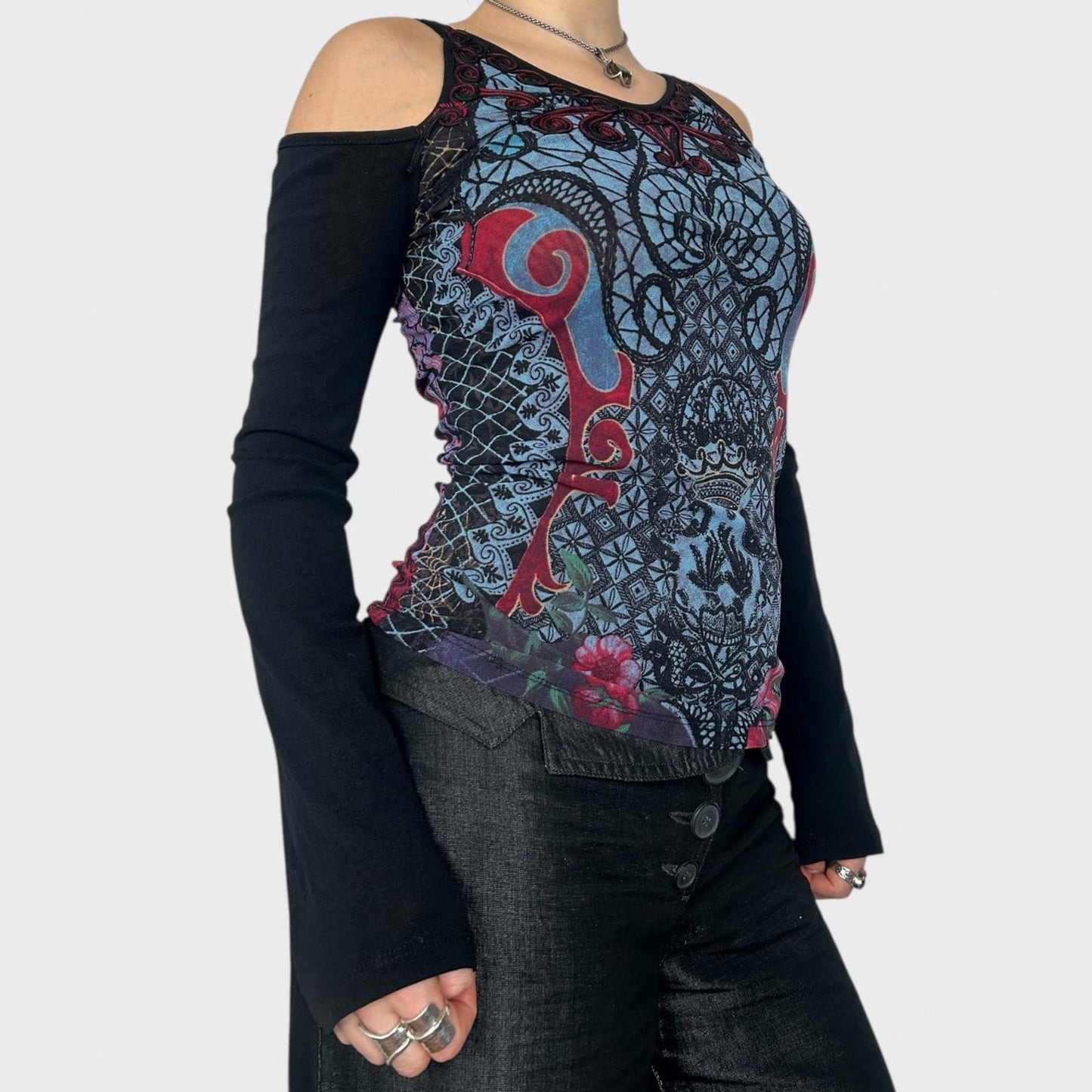 Save The Queen Graphic Mesh Long Sleeve - M