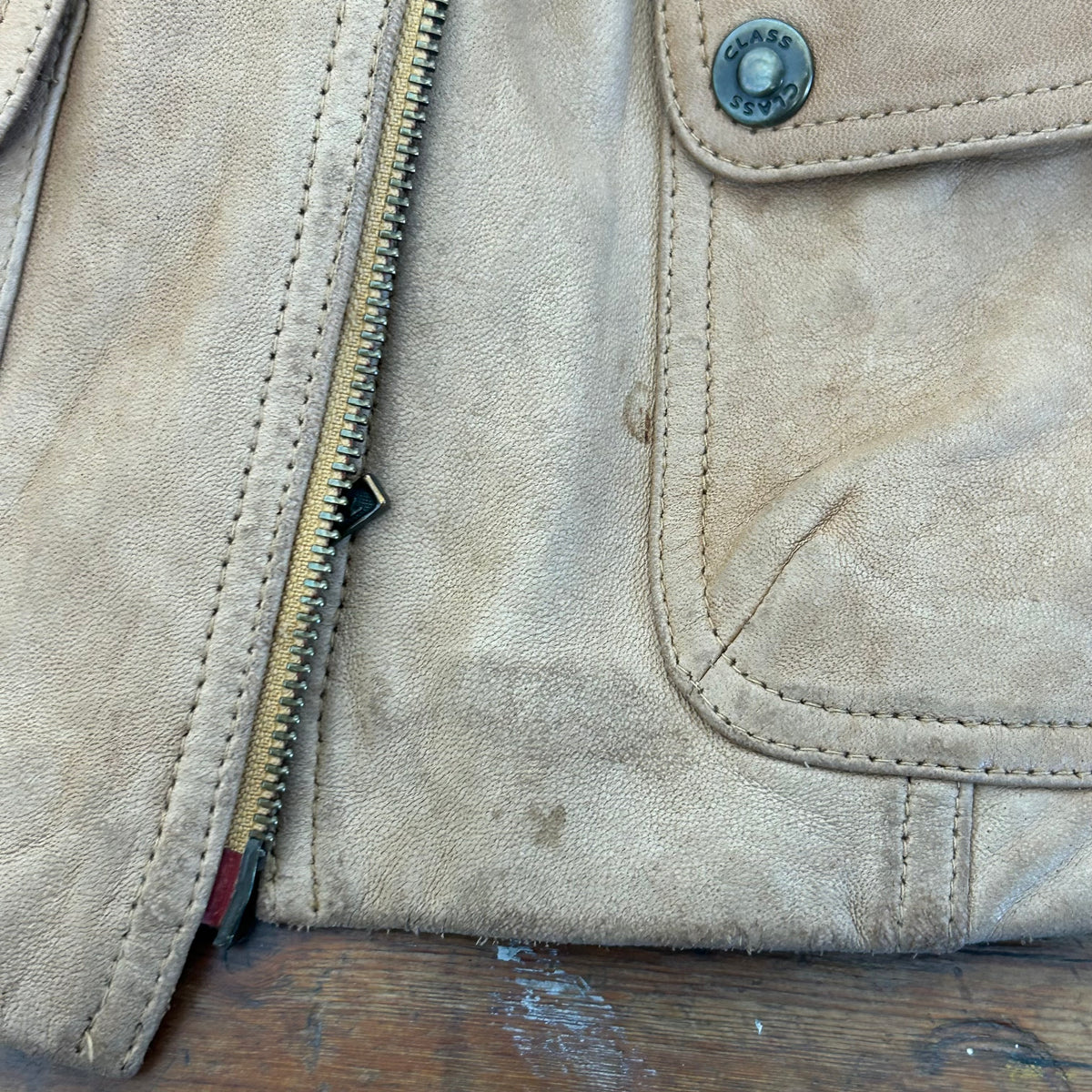 Vintage Tan Leather Jacket - M