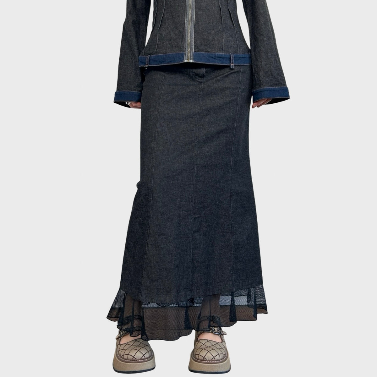 Cop Copine Two-Tone Denim Maxi Skirt - S