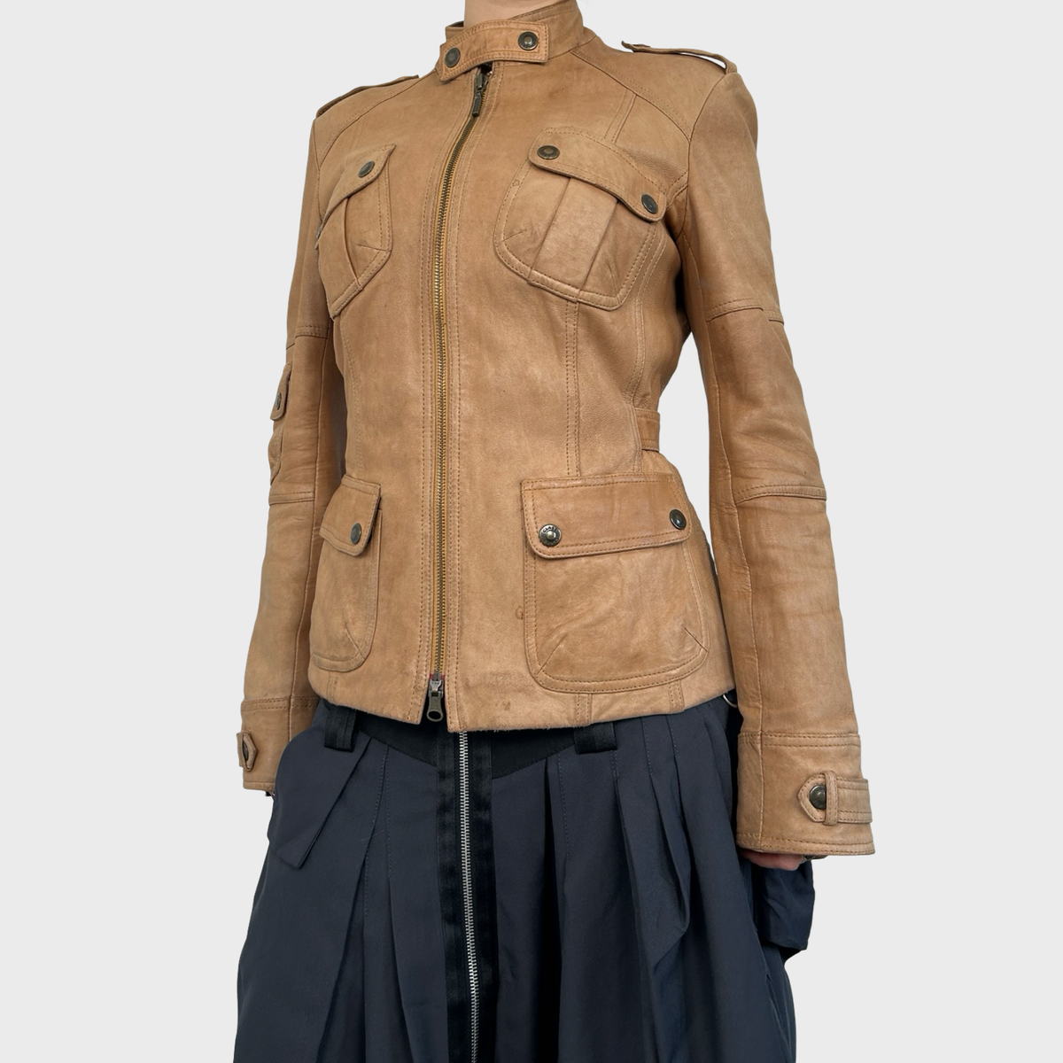 Vintage Tan Leather Jacket - M