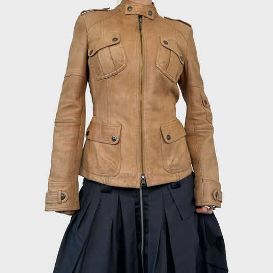 Vintage Tan Leather Jacket - M