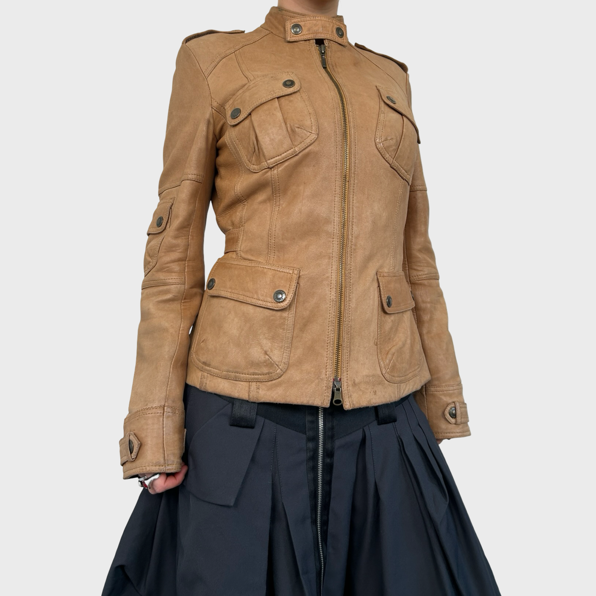 Vintage Tan Leather Jacket - M