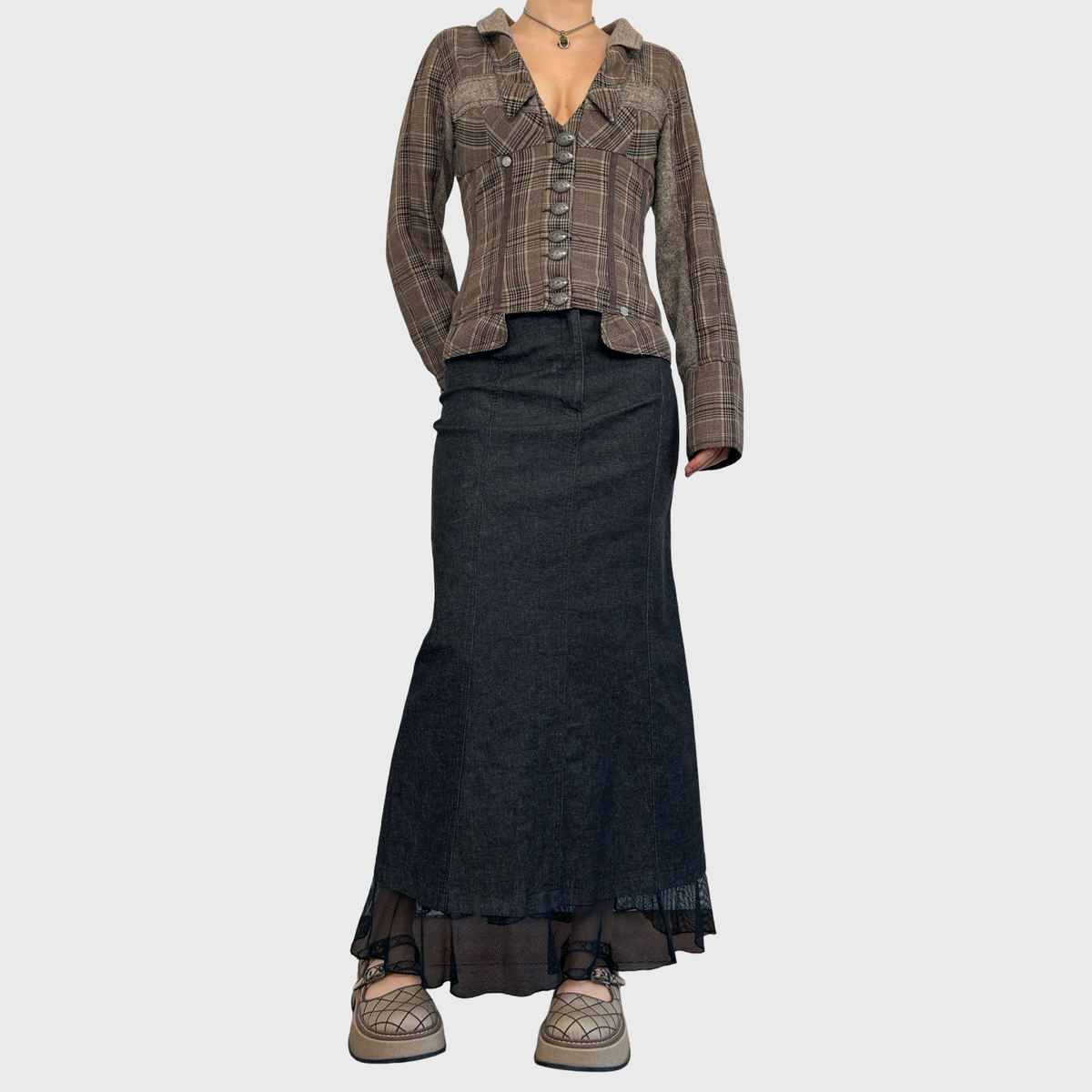 Cop Copine Two-Tone Denim Maxi Skirt - S
