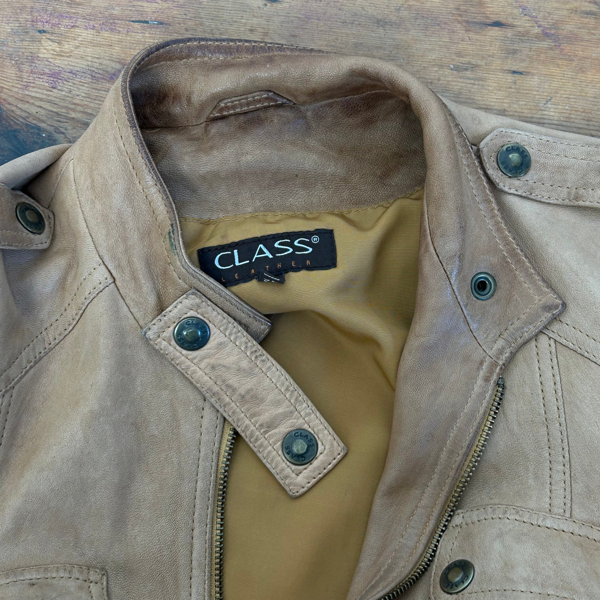 Vintage Tan Leather Jacket - M
