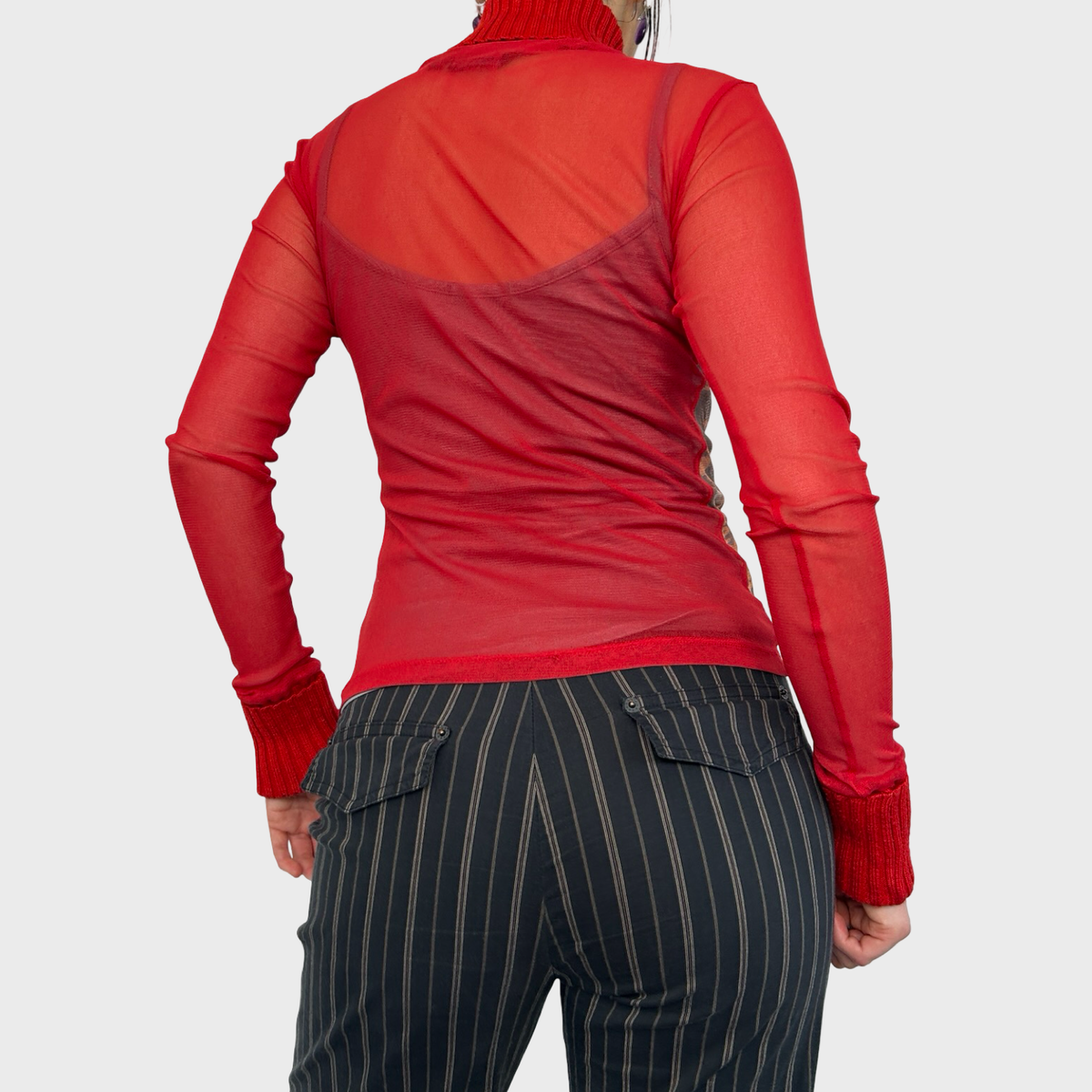 Vintage Red Graphic Mesh Long Sleeve Top - XS/S