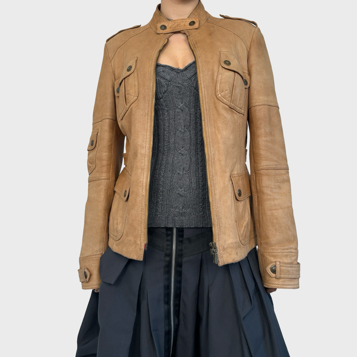 Vintage Tan Leather Jacket - M